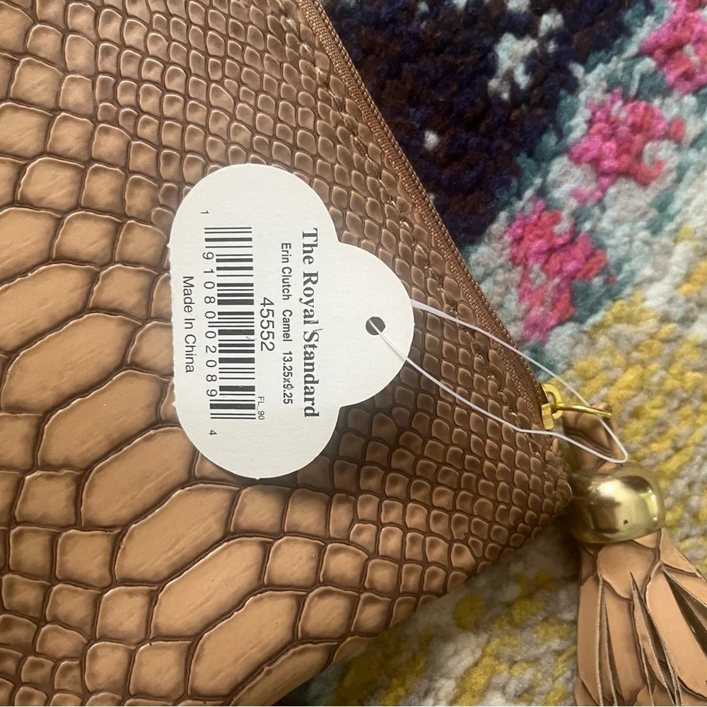 NWT Snakeskin Erin Clutch in Camel by The Royal Standard; NEW w/tags; great gift